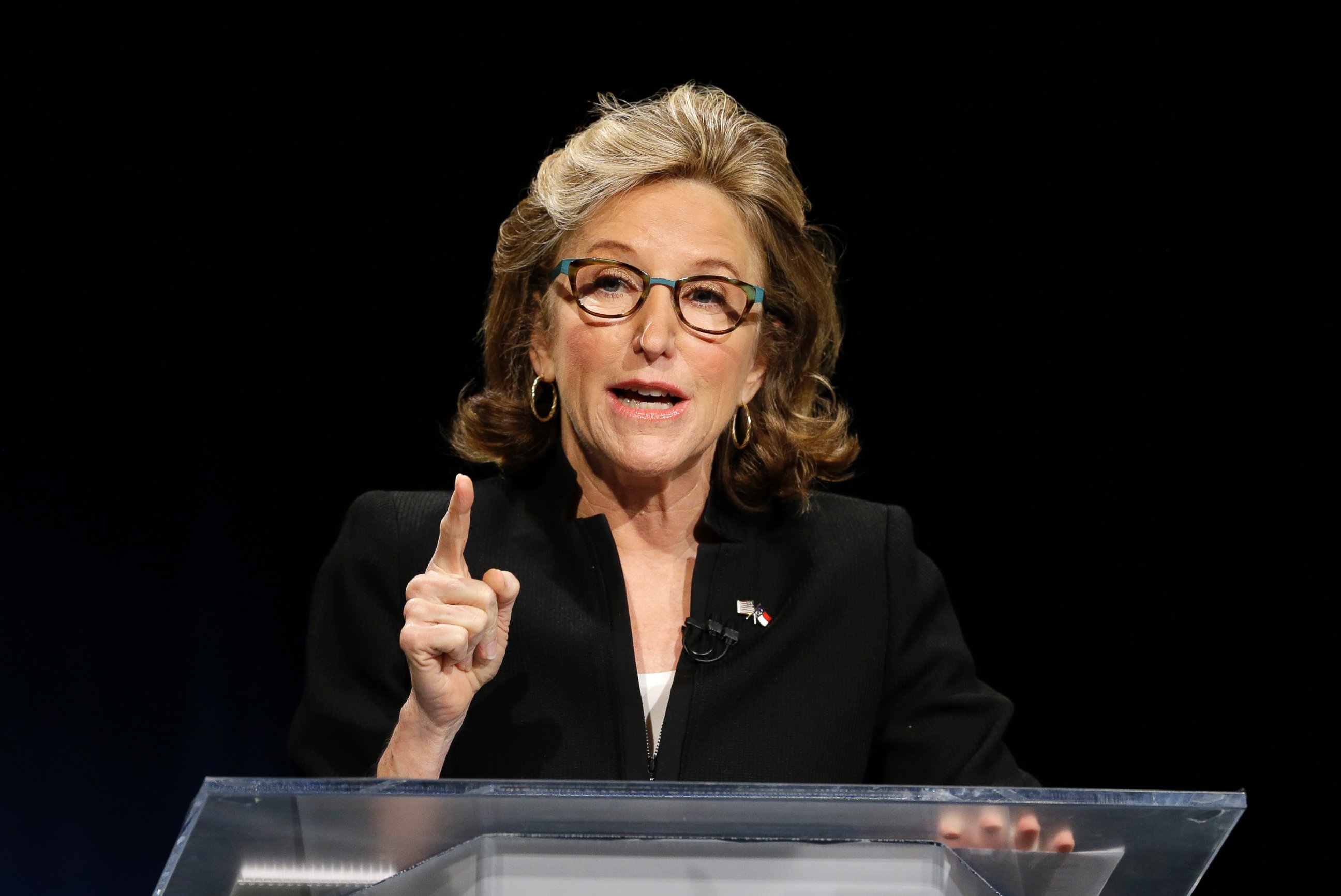 PHOTO: FILE - In this Oct. 7, 2014, photo, Sen. Kay Hagan, D-N.C., makes a comment during a live televised debate with North Carolina Republican Senate candidate Thom Tillis at UNC-TV studios in Research Triangle Park, N.C. 