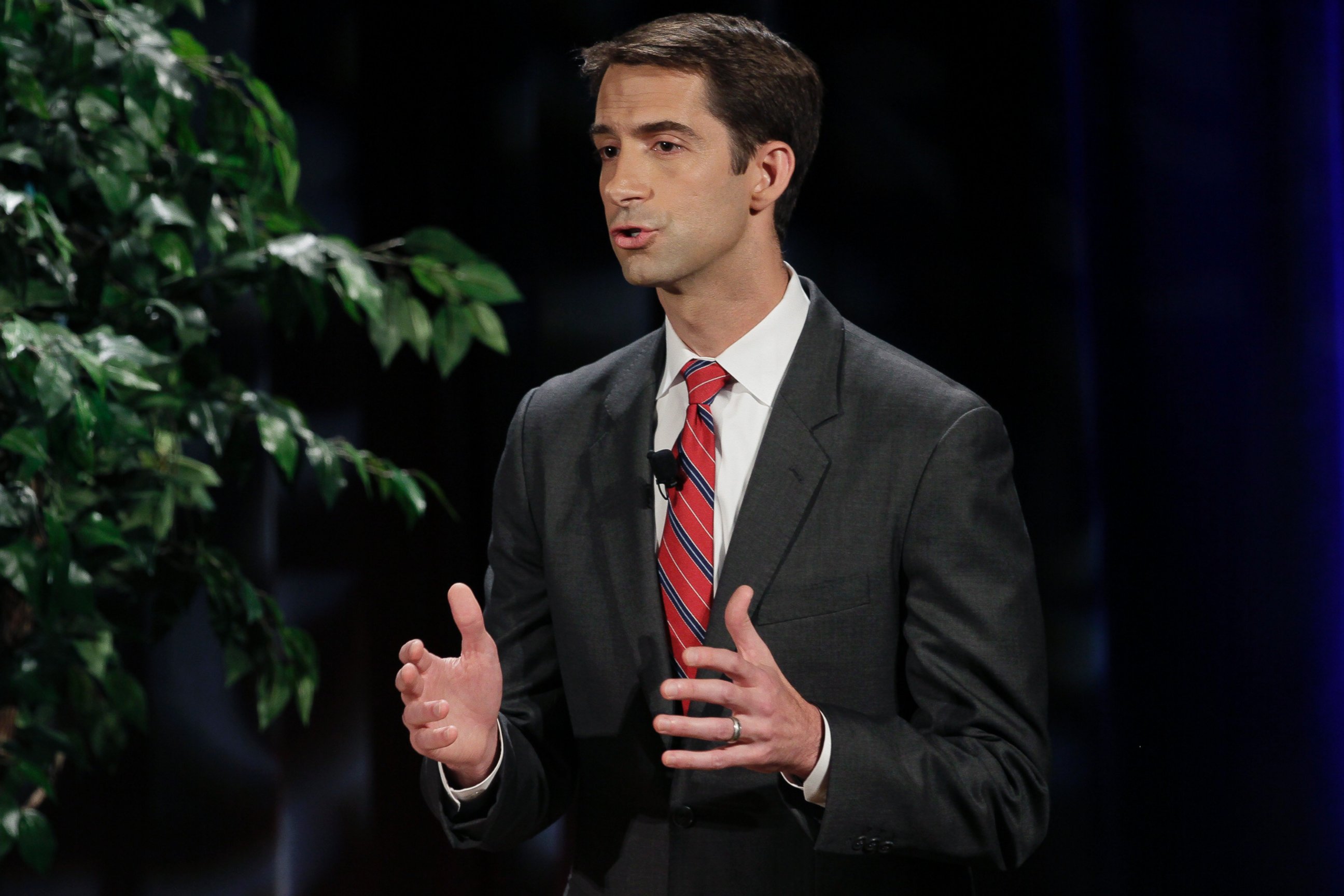 PHOTO: FILE - In this Oct. 14, 2014 file photo, Rep. Tom Cotton, R-Ark., speaks during a televised debate at the University of Arkansas in Fayetteville, Ark. 