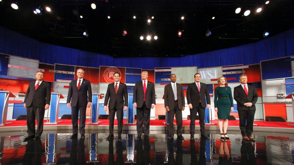 Republican presidential candidates take the stage before the Republican presidential debate on Nov. 10, 2015, in Milwaukee. 
