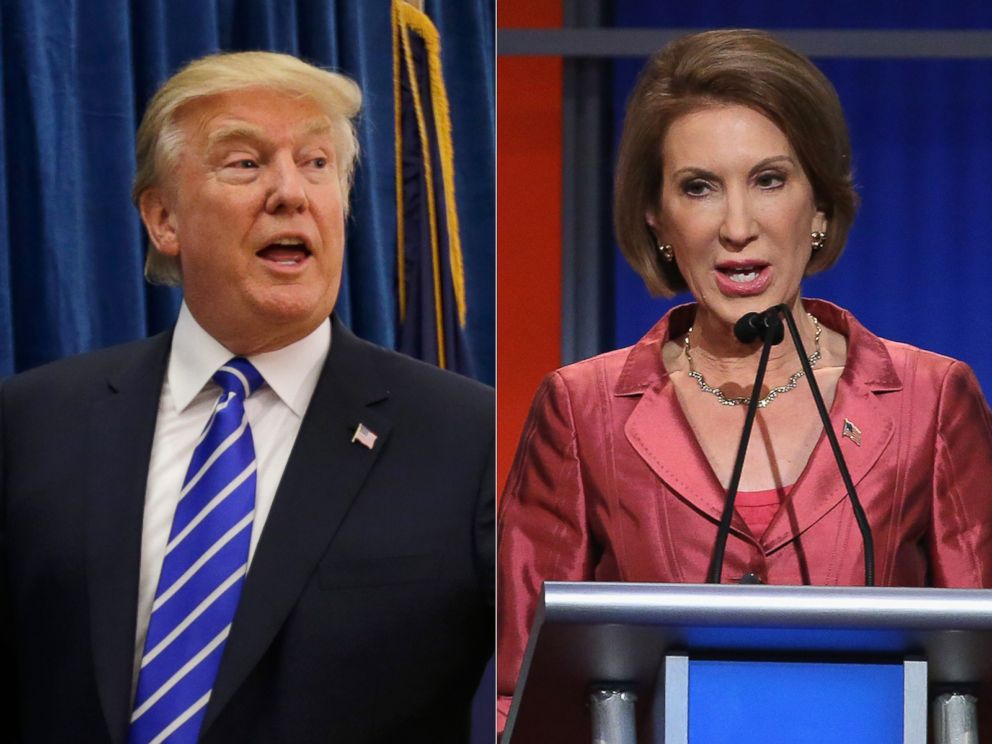 PHOTO: Donald Trump is pictured on Aug. 14, 2015 in Hampton, N.H. | Carly Fiorina is pictured on Aug. 6, 2015 in Cleveland, Ohio.