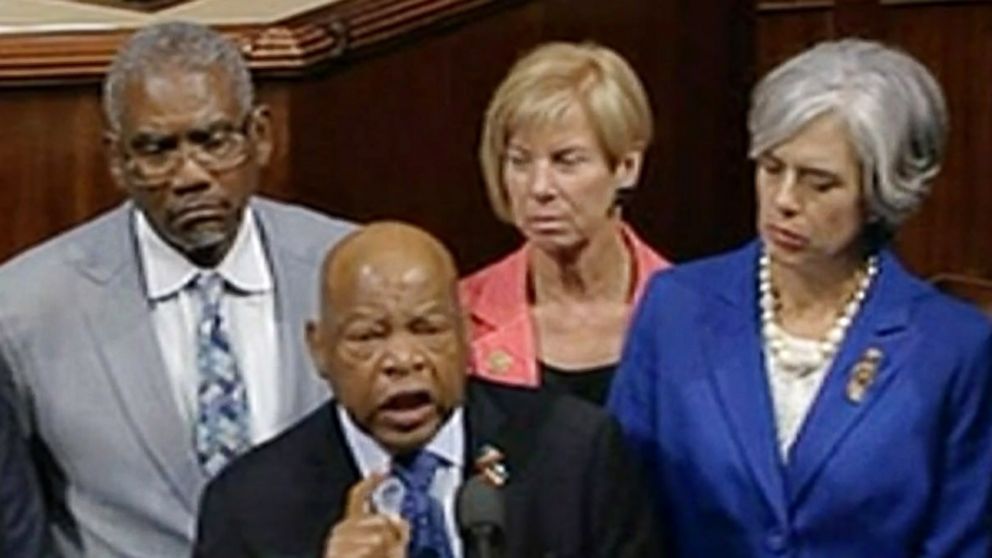 PHOTO: Democrats shut down the House's legislative work on Wednesday, June 22, 2016, staging a sit-in on the House floor and refusing to leave until they secured a vote on gun control measures before lawmakers' weeklong break. 