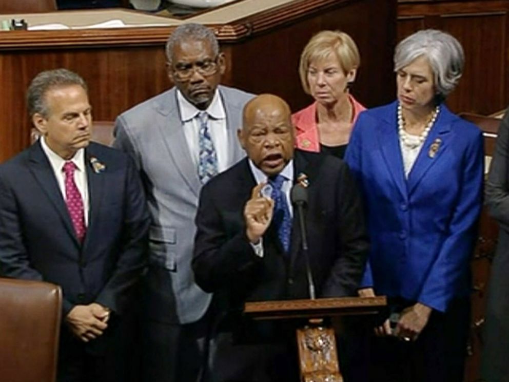 PHOTO: Democrats shut down the Houses legislative work on Wednesday, June 22, 2016, staging a sit-in on the House floor and refusing to leave until they secured a vote on gun control measures before lawmakers weeklong break.