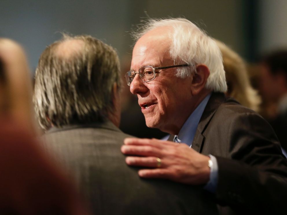 PHOTO: Democratic presidential candidate Sen. Bernie Sanders, I-Vt., talks with a supporter during the Iowa Democratic Partys Hall of Fame Dinner, Friday, July 17, 2015, in Cedar Rapids, Iowa.