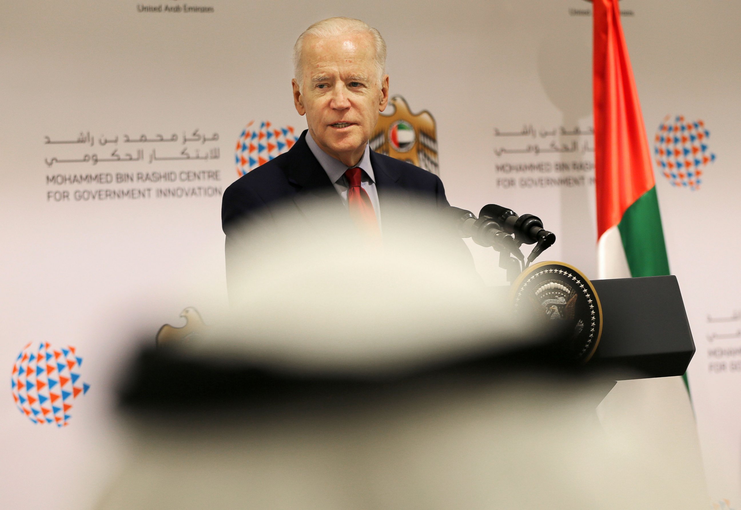 PHOTO: U.S. Vice President Joe Biden speaks during a conference with young Emirati entrepreneurs on March 8, 2016 in Dubai, United Arab Emirates. 