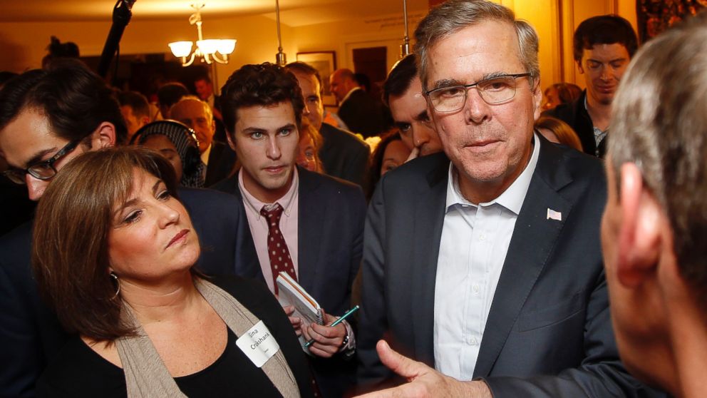 Former Florida Gov. Jeb Bush speaks with area residents at a packed house party Friday, March 13, 2015, in Dover, N.H.