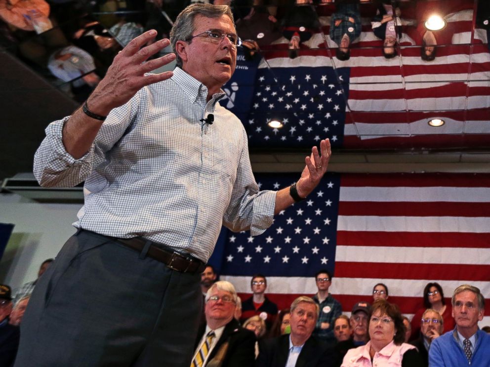 PHOTO:Republican presidential candidate, former Florida Gov. Jeb Bush gestures as he addresses a gathering during a campaign stop in Manchester, N.H., Feb. 1, 2016.