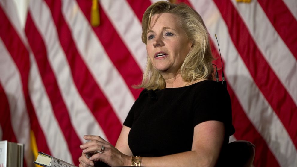 Liz Cheney addresses the crowd before interviewing her father, former vice president, Dick Cheney at the Richard Nixon Library in Yorba Linda, California, Sept. 10, 2015. 