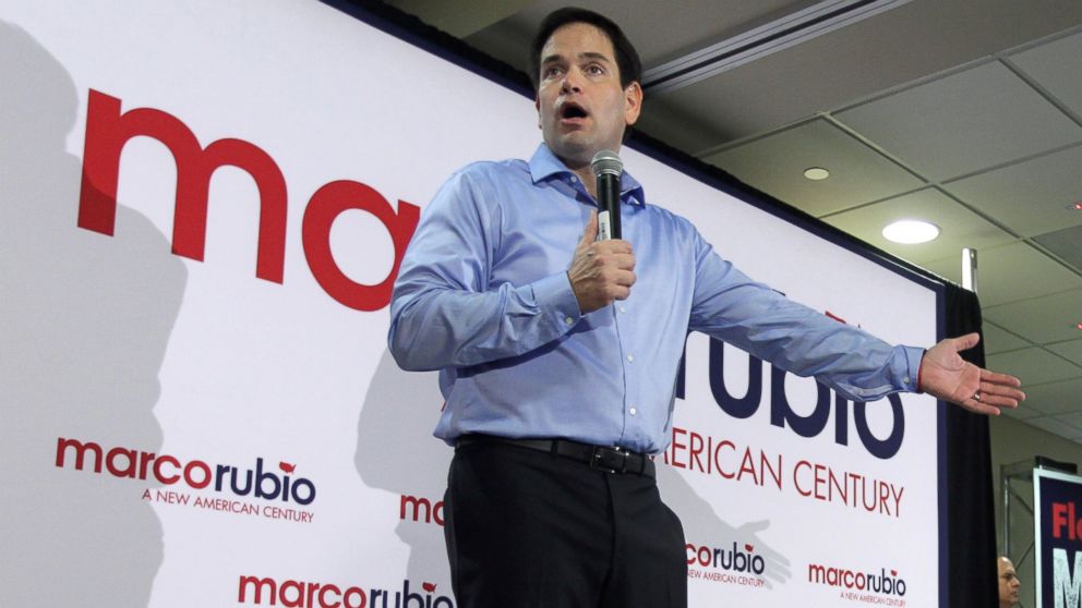Republican presidential candidate Sen. Marco Rubio, R-Fla., talks to supporters, Saturday, Dec. 5, 2015, in Miami.