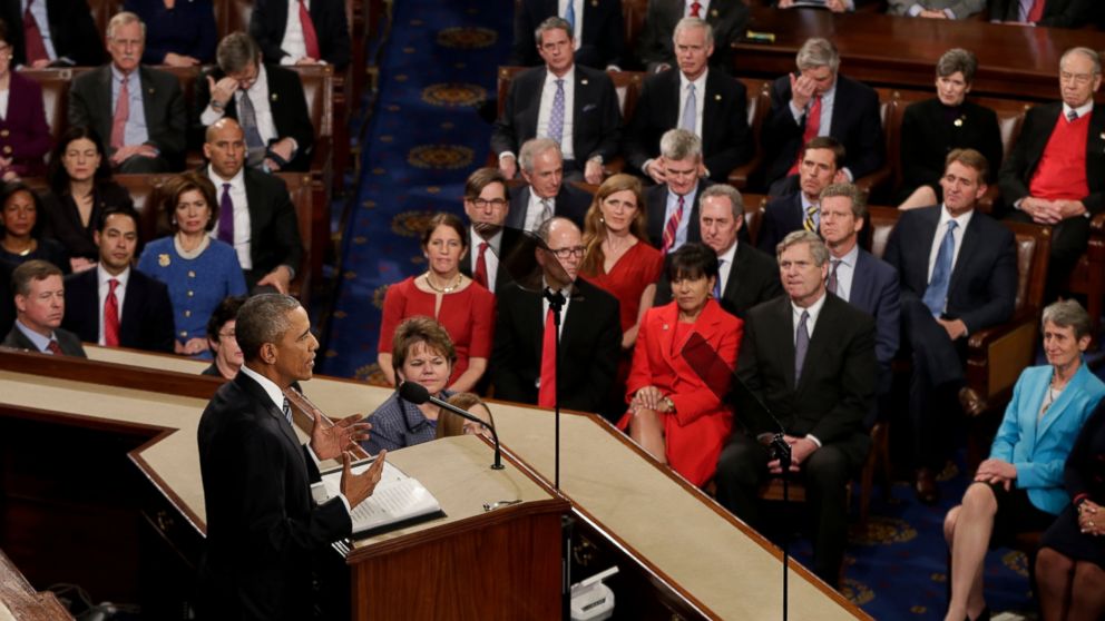 President Barack Obama gives his State of the Union address before a joint session of Congress on Capitol Hill in Washington, Jan. 12, 2016. 