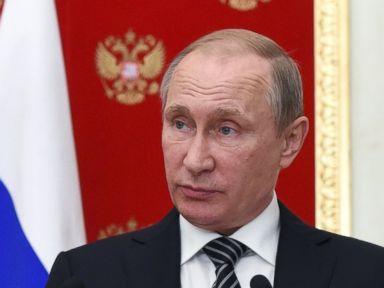 PHOTO: Russian President Vladimir Putin speaks at a joint news conference with Armenian President Serzh Sargsyan after their meeting in the Kremlin in Moscow, Aug. 10, 2016.