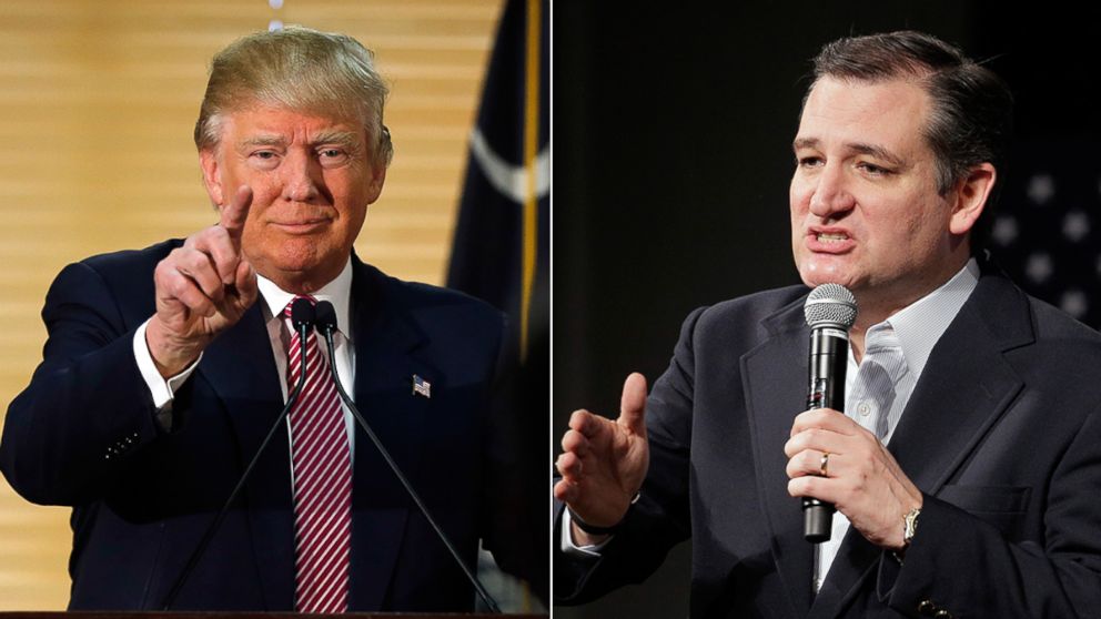 Donald Trump calls on a member of the media during a news conference, Feb. 15, 2016, in Hanahan, South Carolina. Ted Cruz speaks at a campaign event in Aiken, South Carolina, Feb. 15, 2016.