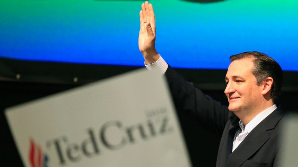 Republican presidential candidate, Sen. Ted Cruz, R-Texas waves to the crowd at the GOP caucus in Wichita, Kan., Saturday, March 5, 2016. (AP Photo/Orlin Wagner)