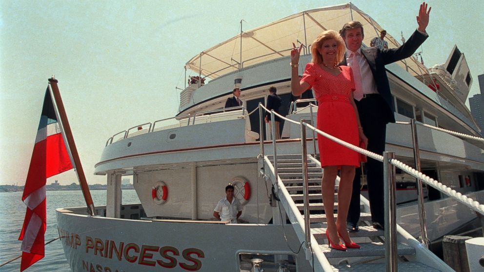 PHOTO: A file photo from July 1988 showing real estate developer Donald Trump with former wife Ivana as they stood on their luxury yacht The Trump Princess in New York City. Trump paid the Sultan of Brunei $30 million for the nearly 300-foot yacht.  