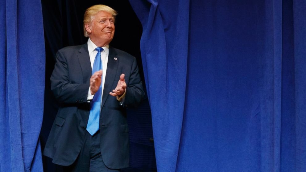 Republican presidential candidate Donald Trump arrives to speak during a campaign rally, Oct. 17, 2016, in Green Bay, Wisconsin.