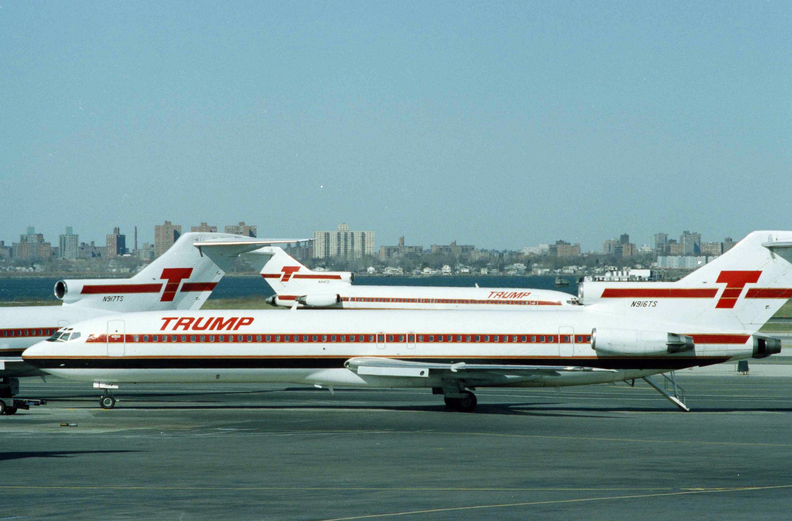 PHOTO: In this file photo, Trump Shuttle is seen at LaGuardia Airport, March 8, 1991, in New York. 