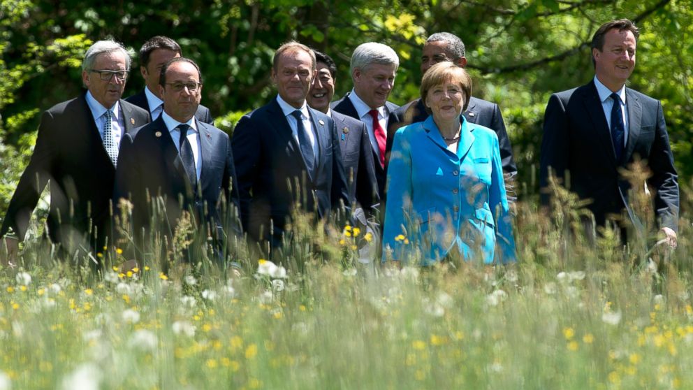 PHOTO: World leaders walk to a group photo near Garmisch, Germany at the G7 Summit on June 7, 2015.