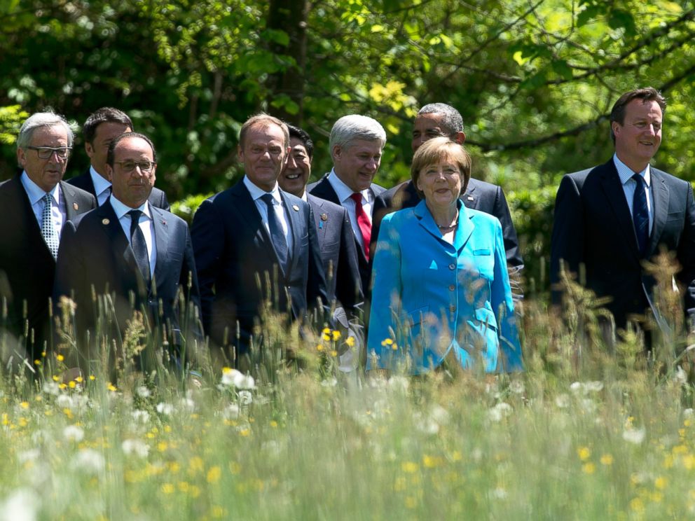 PHOTO: World leaders walk to a group photo near Garmisch, Germany at the G7 Summit on June 7, 2015.