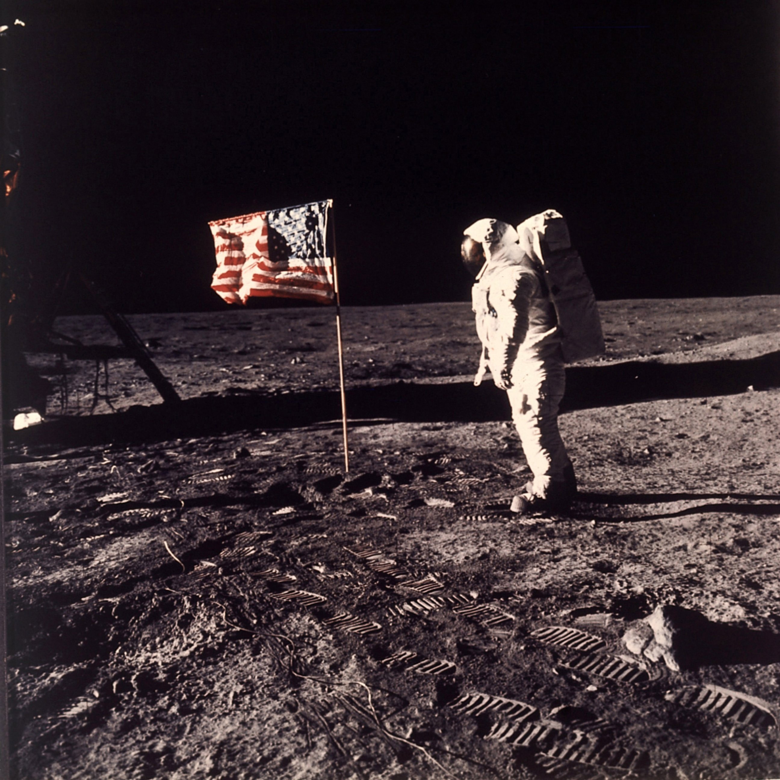 PHOTO: This July 20, 1969 file photo provided by NASA shows astronaut Edwin E. "Buzz" Aldrin Jr. posing for a photograph beside the U.S. flag deployed on the moon during the Apollo 11 mission. 