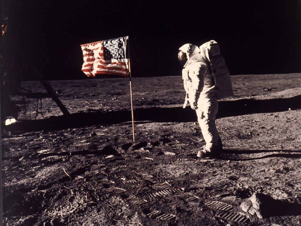 PHOTO: This July 20, 1969 file photo provided by NASA shows astronaut Edwin E. Buzz Aldrin Jr. posing for a photograph beside the U.S. flag deployed on the moon during the Apollo 11 mission.