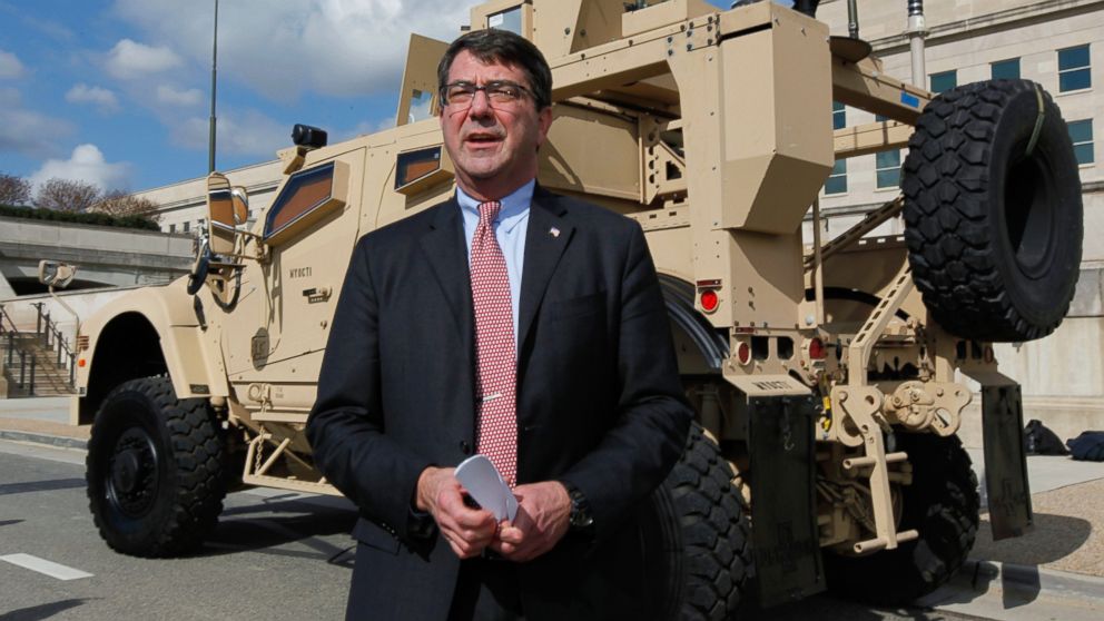 PHOTO: Undersecretary of Defense for Acquisition, Technology and Logistics Ashton Carter speaks during the presentation of the MRAP all terrain vehicle (M-ATV) at the Pentagon, Nov. 2, 2009, in Washington. 