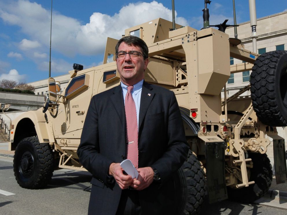 PHOTO: Undersecretary of Defense for Acquisition, Technology and Logistics Ashton Carter speaks during the presentation of the MRAP all terrain vehicle (M-ATV) at the Pentagon, Nov. 2, 2009, in Washington.