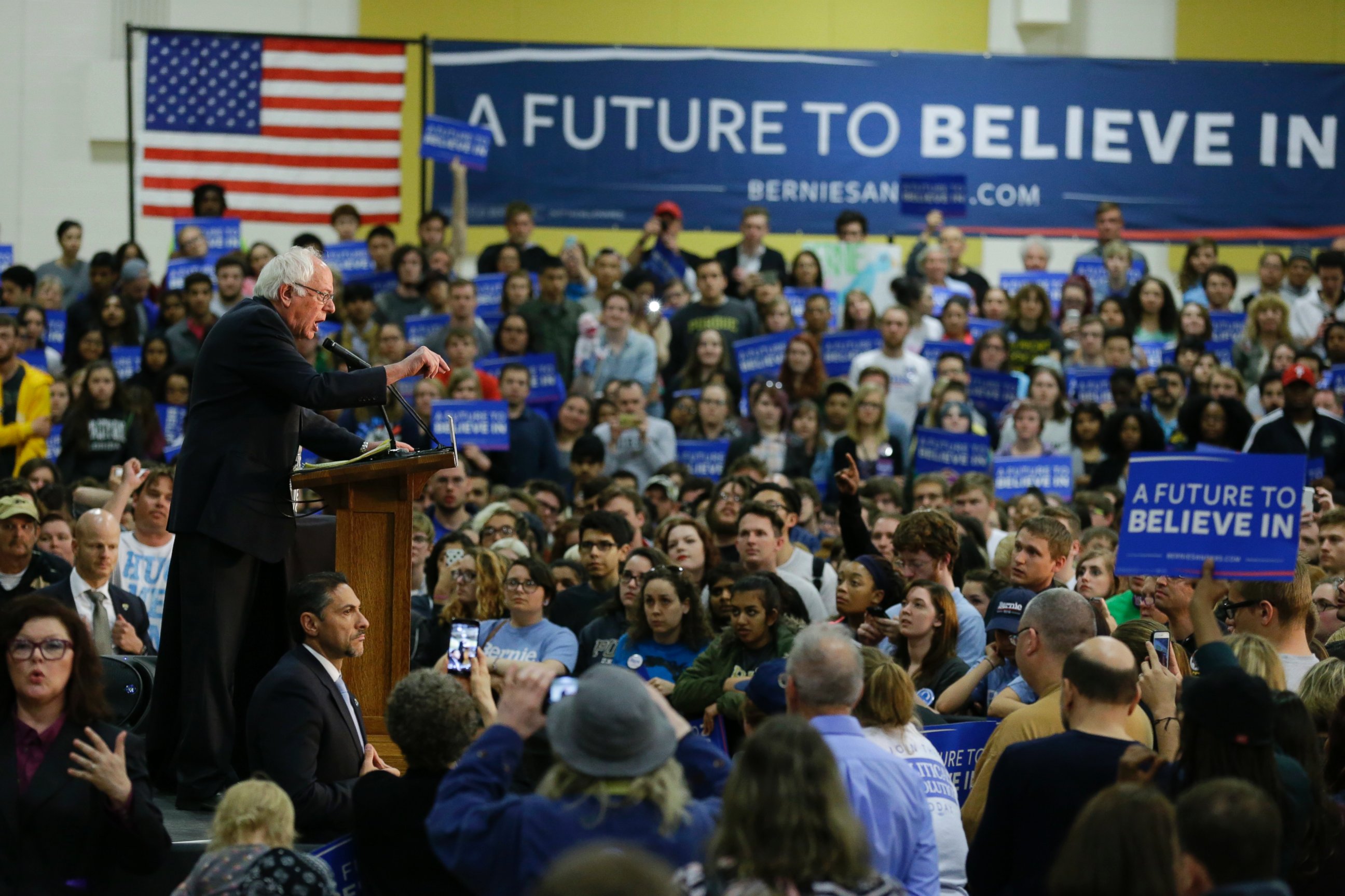 Democratic presidential candidate, Sen. Bernie Sanders, I-Vt. speaks during a rally at Purdue University in West Lafayette, Ind., on April 27, 2016. 