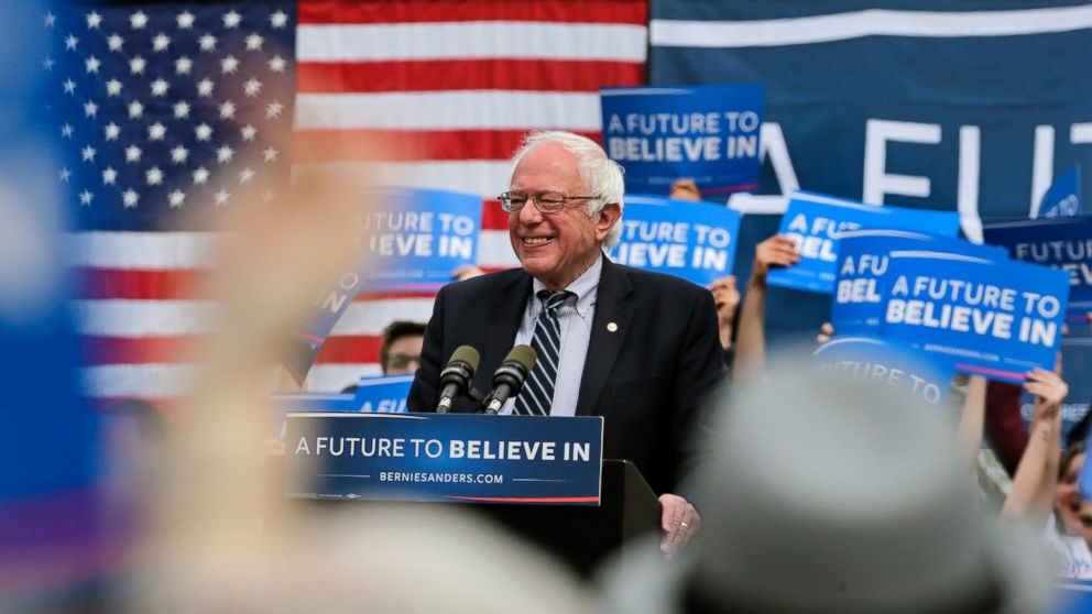 Democratic presidential candidate Sen. Bernie Sanders, smiles while addressing supporters during a campaign rally in Hartford, Conn., April 25, 2016.