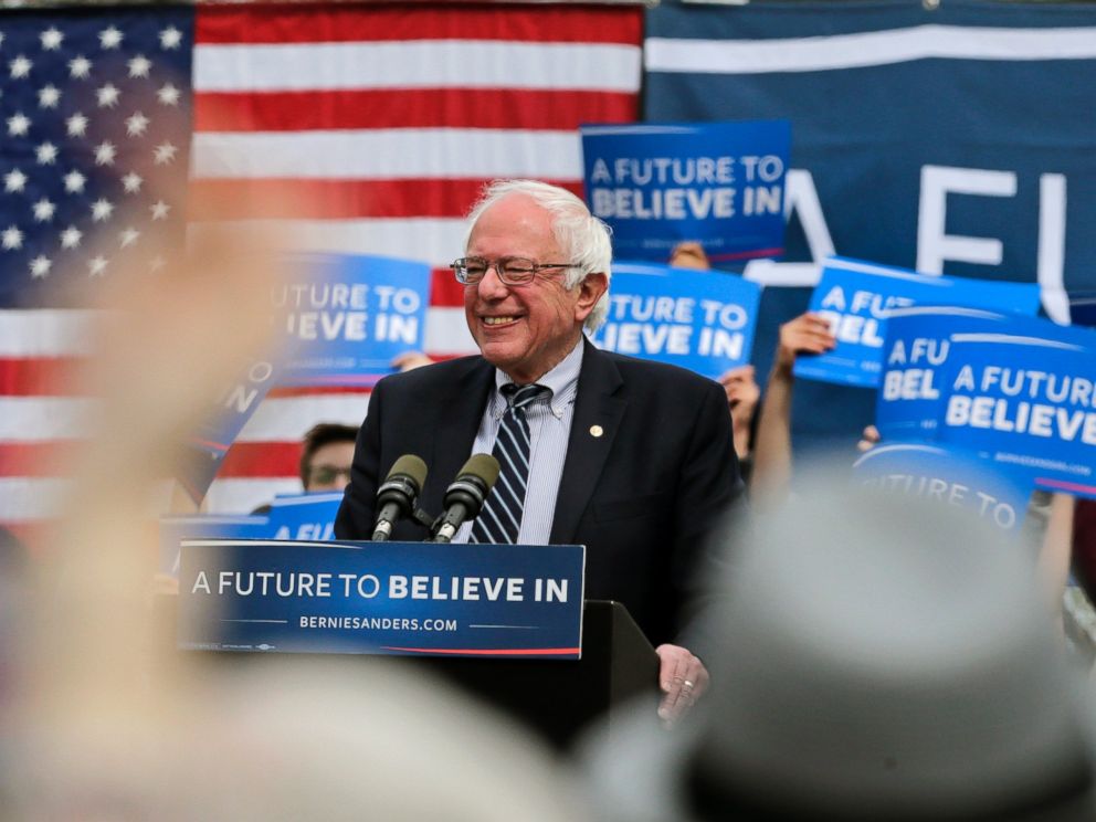Democratic presidential candidate Sen. Bernie Sanders, smiles while addressing supporters during a campaign rally in Hartford, Conn., April 25, 2016.