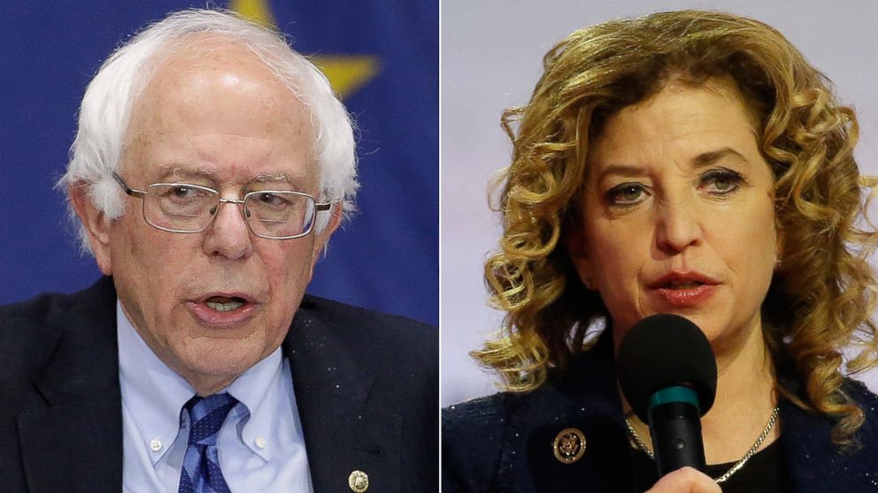 ***DO NOT USE***MISSING VERTICAL CROP***Pictured (L-R) are Democratic presidential candidate, Sen. Bernie Sanders in Fort Wayne, Ind., May 2, 2016 and Debbie Wasserman Schultz in Milwaukee, Feb. 11, 2016.