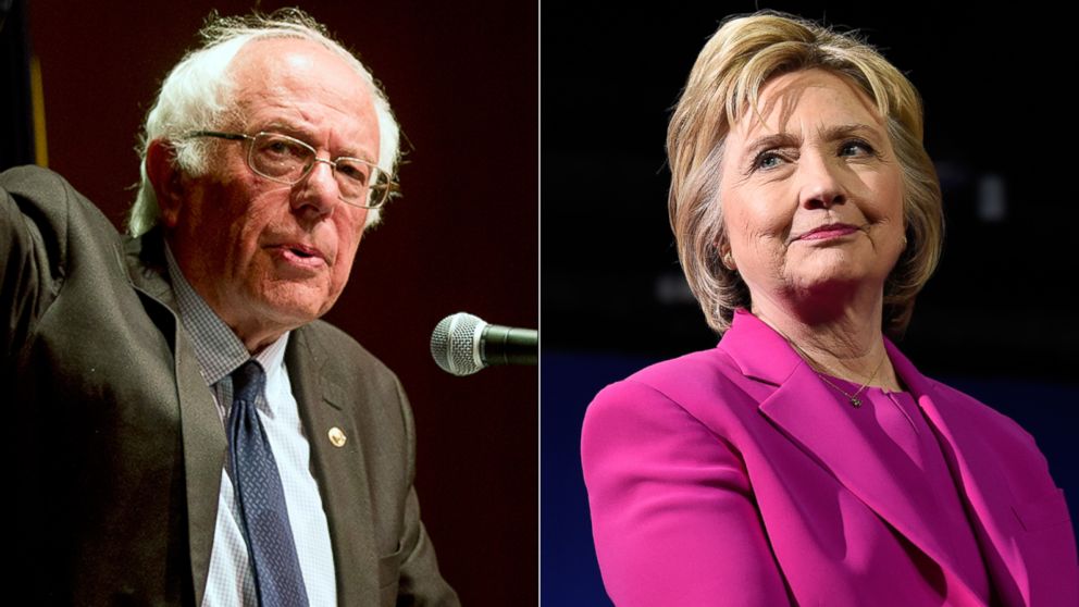 Pictured (L-R) are Democratic presidential candidate Sen. Bernie Sanders in Albany, New York, June 24, 2016 and Democratic presidential candidate Hillary Clinton in Charlotte, North Carolina, July 5, 2016.