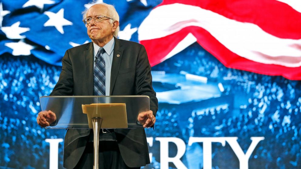 Democratic presidential candidate, Sen. Bernie Sanders, I-Vt. looks over the crowd during a speech at Liberty University in Lynchburg, Va., Sept. 14, 2015.