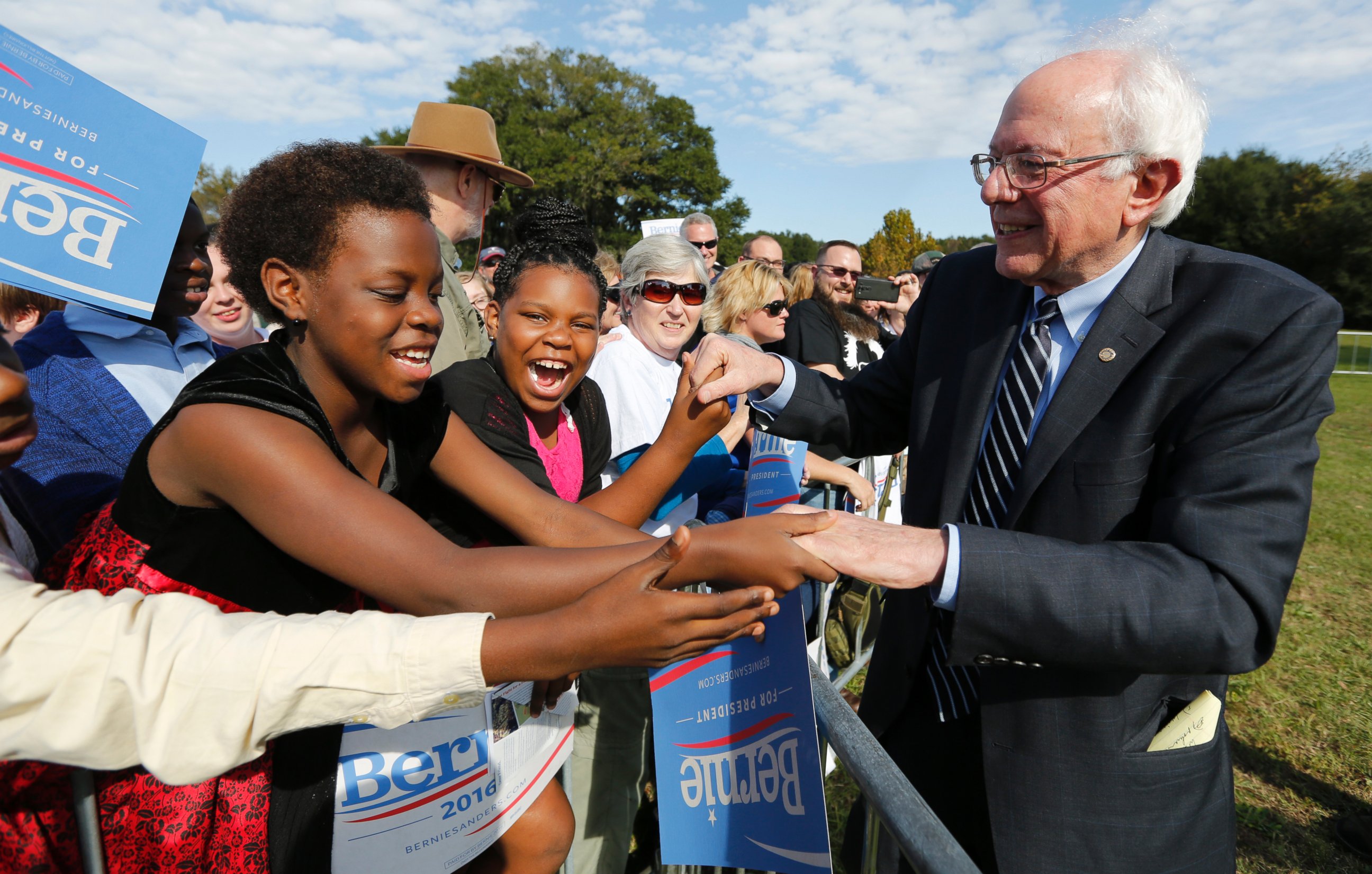 PHOTO: Democratic presidential candidate Sen. Bernie Sanders, I-Vt., works the crowd at the Jenkins Orphanage in North Charleston, S.C., Nov. 21, 2015, during the Blue Jamboree event. 