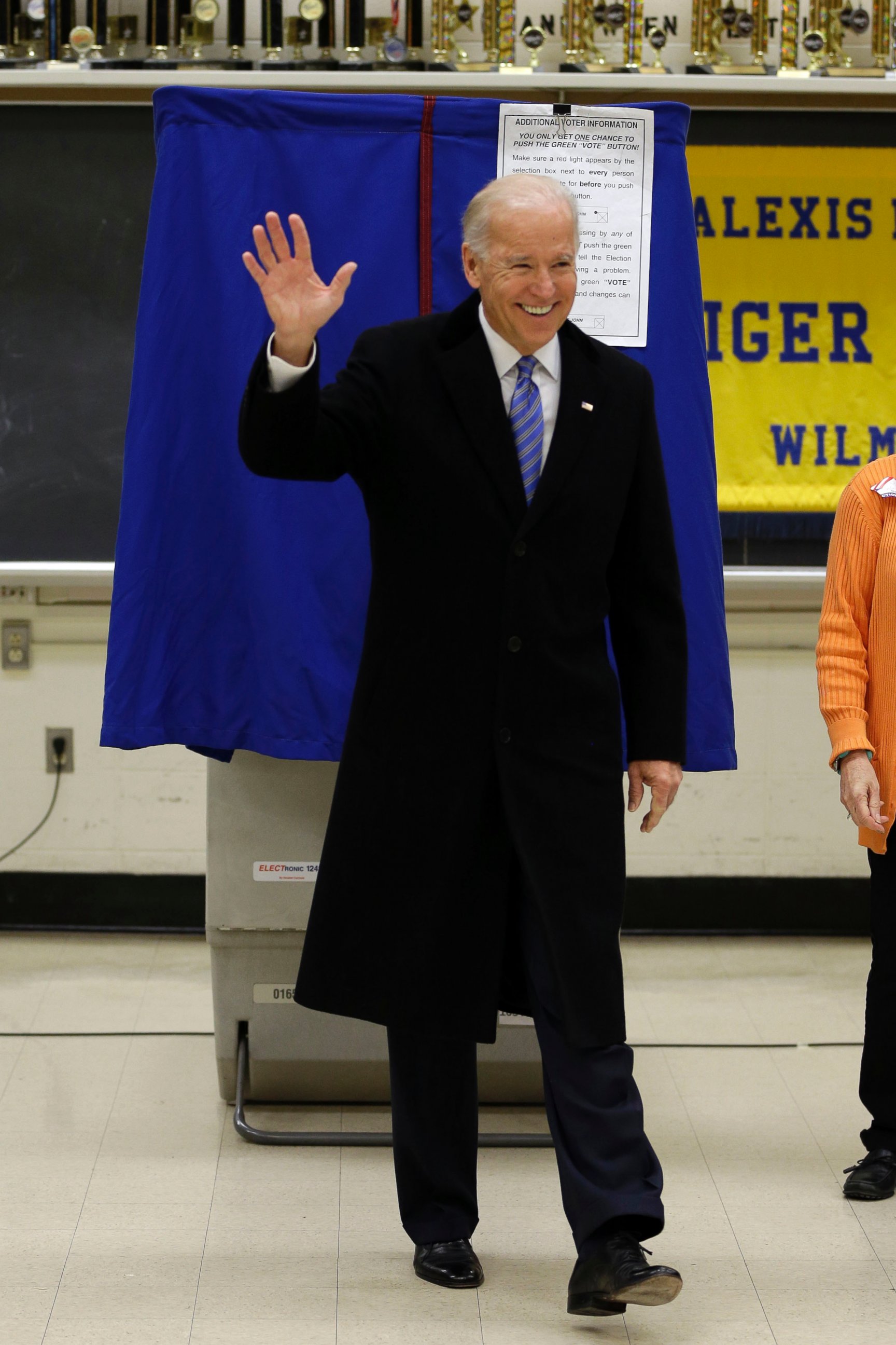 PHOTO:Joe Biden waves as he exits a voting booth after casting his ballot, Nov. 6, 2012, in Greenville, Del. 