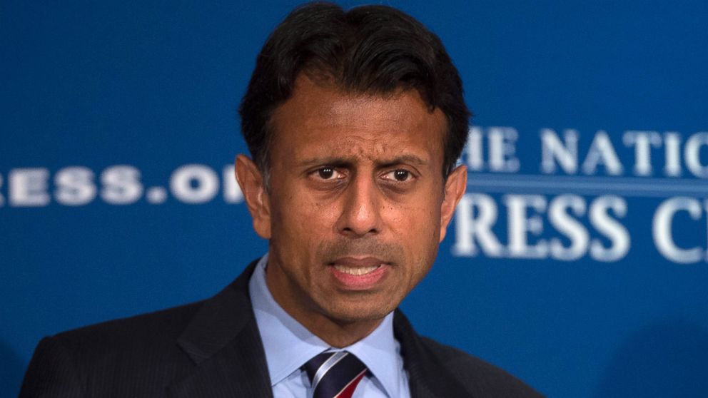 PHOTO: Republican presidential candidate, Louisiana Gov. Bobby Jindal speaks at the National Press Club in Washington, Sept. 10, 2015. 