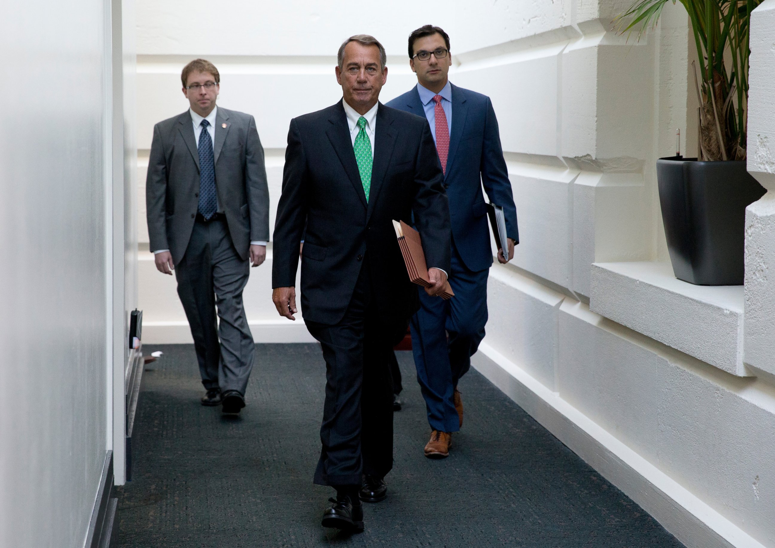 PHOTO: House Speaker John Boehner arrives for a caucus meeting on Capitol Hill in Washington, Oct. 21, 2015.