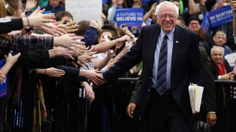 Democratic presidential candidate, Sen. Bernie Sanders, greets supporters before speaking at a rally at the Macomb Community College, March 5, 2016, in Warren, Mich. 
