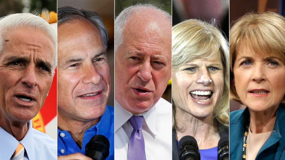 (L-R) Charlie Crist, Greg Abbott, Pat Quinn, Mary Burke and Martha Coakley.