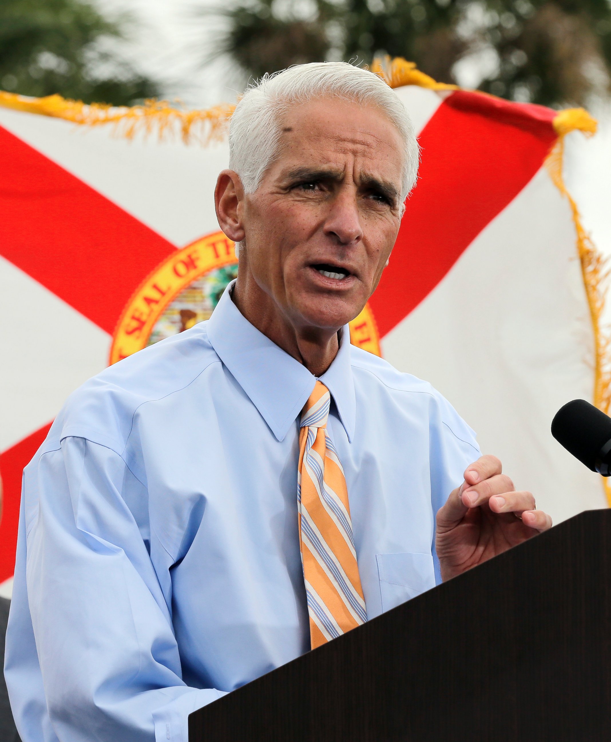 PHOTO: Former Republican Florida Gov. Charlie Crist gestures during a campaign rally, Nov. 4, 2013, in St. Petersburg, Fla.