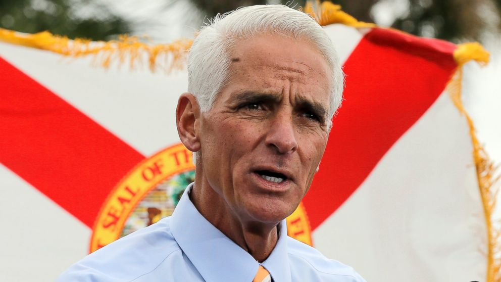 Former Republican Florida Gov. Charlie Crist gestures during a campaign rally Monday, Nov. 4, 2013, in St. Petersburg, Fla. 