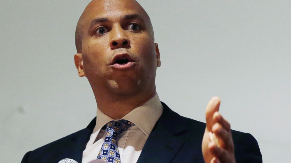 Cory Booker is pictured giving a speech in Deptford Township, N.J. on June 19, 2013. 