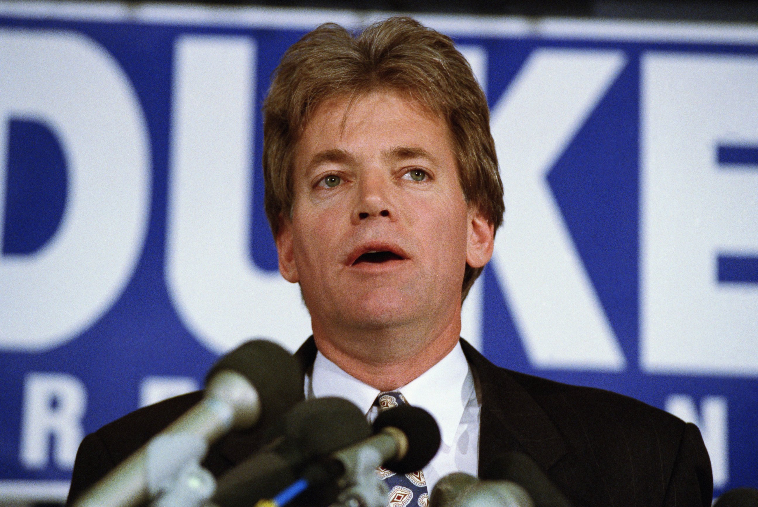 PHOTO: Former KKK Grand Wizard and presidential candidate Duke David speaks in 1991.