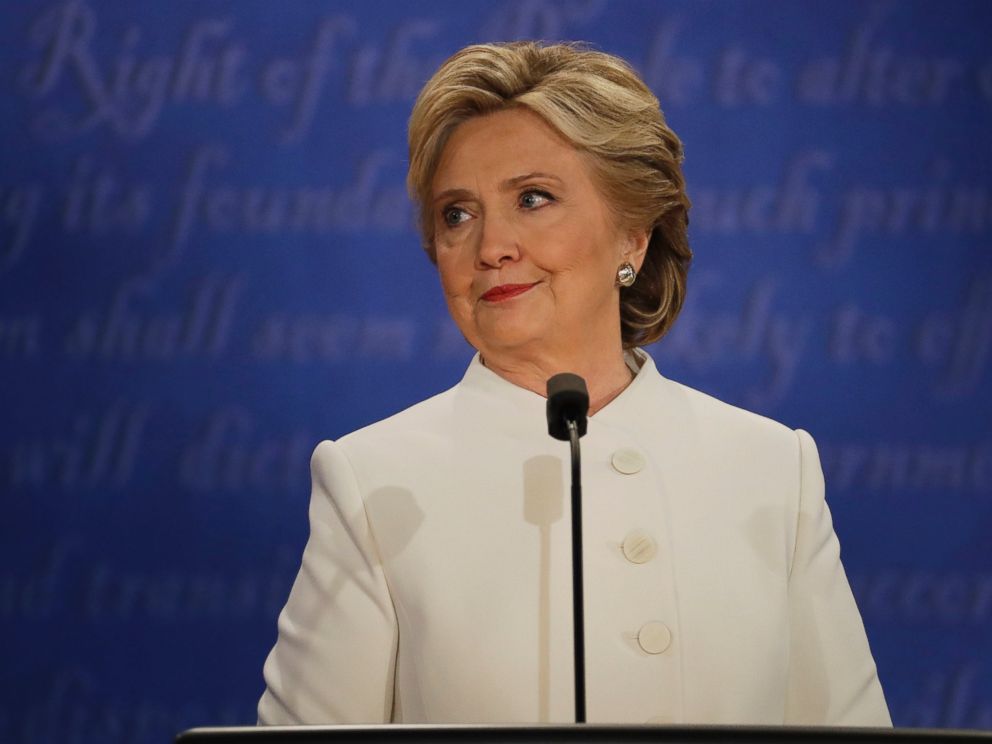 PHOTO: Democratic presidential nominee Hillary Clinton listens to Republican presidential nominee Donald Trump during the third presidential debate at UNLV in Las Vegas,Oct. 19, 2016.