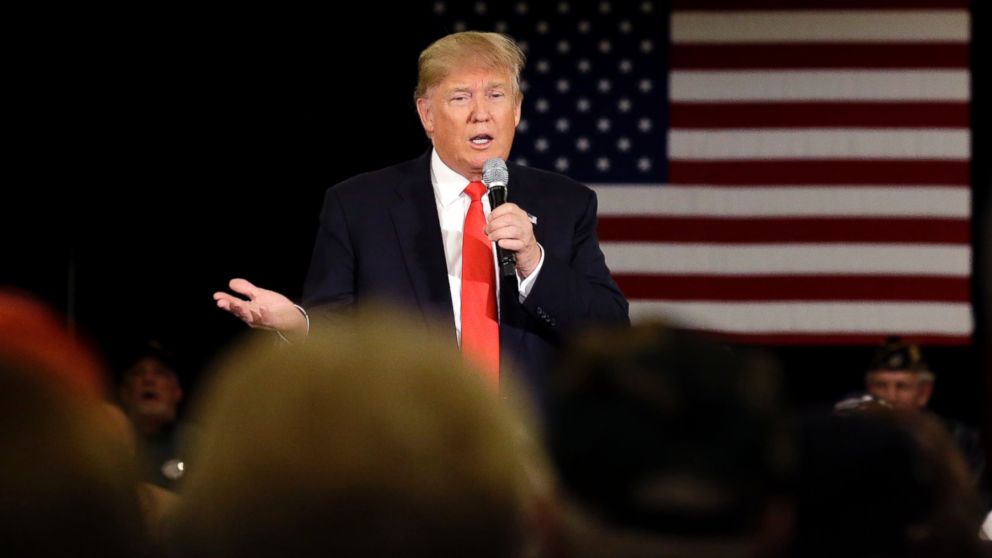 Republican presidential candidate Donald Trump speaks at a campaign stop, March 30, 2016, in Appleton, Wisconsin.