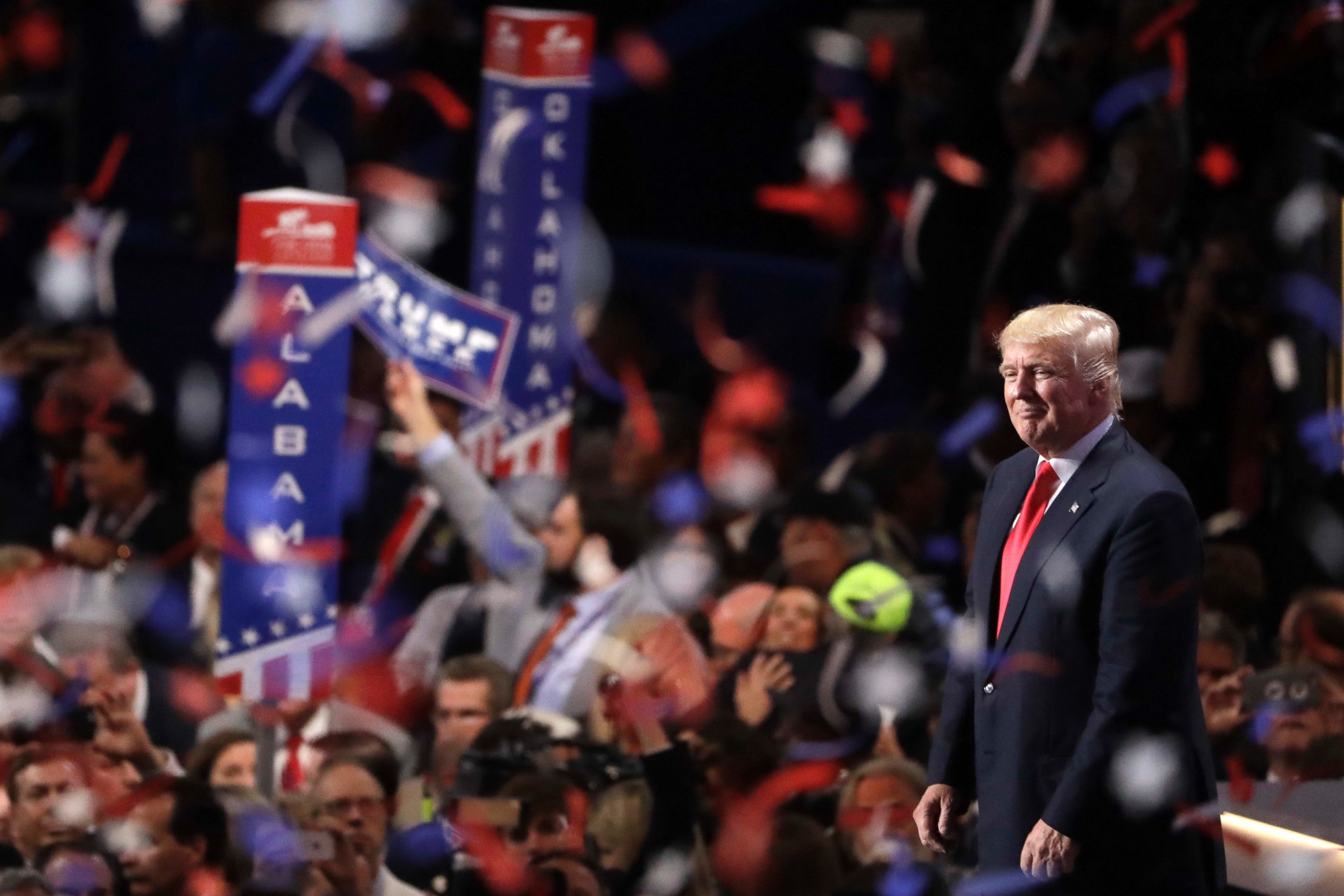 PHOTO: Confetti and balloons fall during celebrations after Republican presidential candidate Donald Trump's acceptance speech on the final day of the Republican National Convention in Cleveland, July 21, 2016.