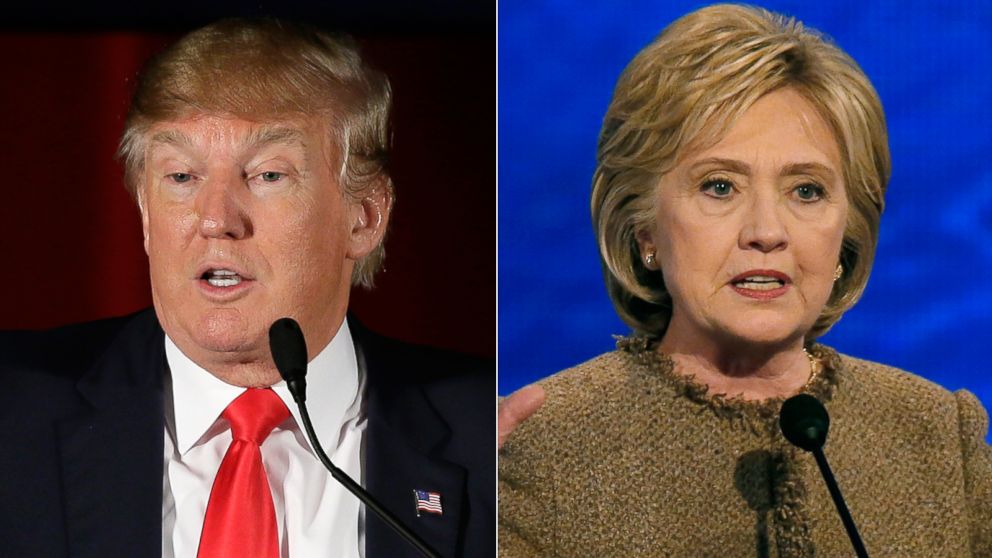 Pictured (L-R) are Republican presidential candidate Donald Trump in in Cedar Rapids, Iowa, Dec. 19, 2015 and Democratic presidential candidate Hillary Clinton in Manchester, N.H., Dec. 19, 2015.