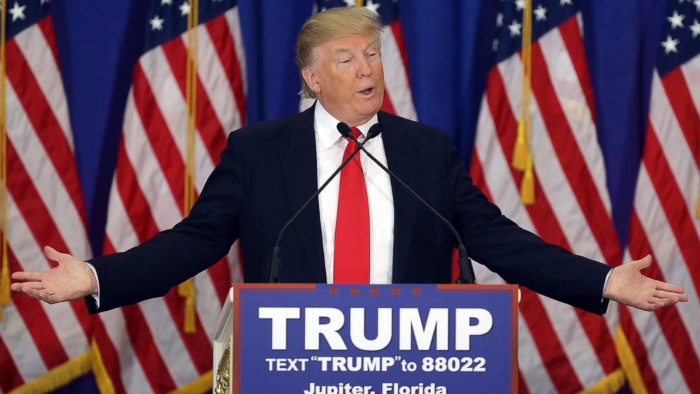 Republican presidential candidate Donald Trump speaks during a news conference at the Trump National Golf Club, March 8, 2016, in Jupiter, Fla.