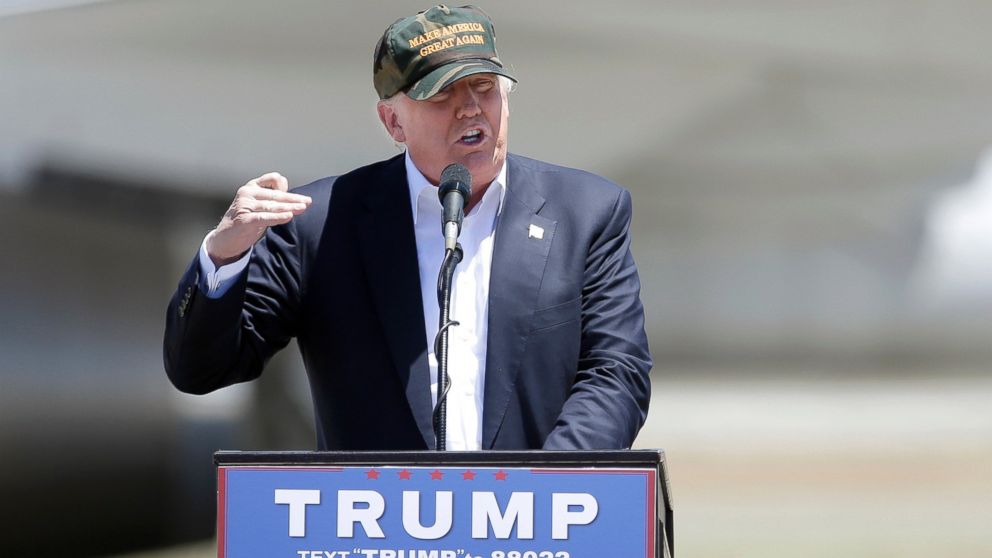 Republican presidential candidate Donald Trump speaks at a campaign rally at the Redding Municipal Airport, June 3, 2016, in Redding, Calif. 