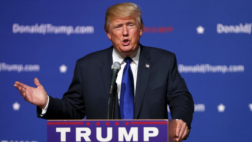 Republican presidential candidate businessman Donald Trump speaks in Derry, N.H., Aug. 19, 2015. 