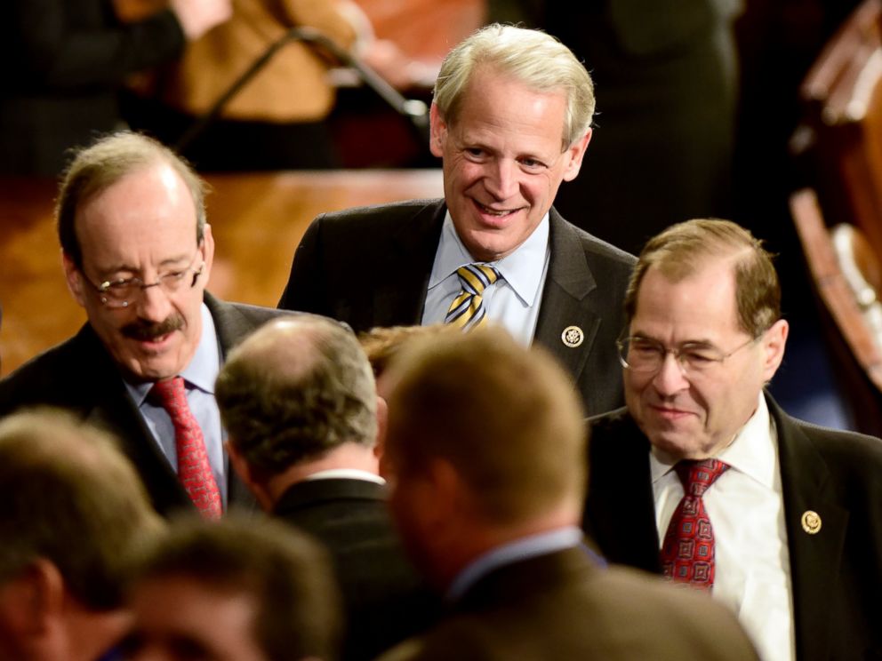 PHOTO: United States Representatives Eliot Engel, Steve Israel, and Jerrold Nadler are seen on the floor of the House at the Capitol in Washington, March 3, 2015. 