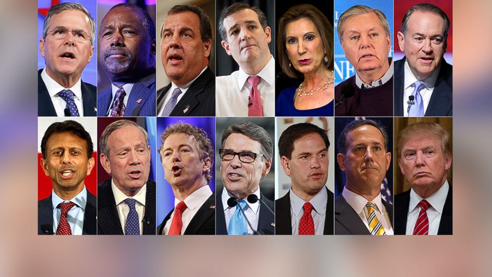 This combo made from file photos shows the 2016 Republican presidential candidates who have officially declared their candidacy as of July 12, 2015.